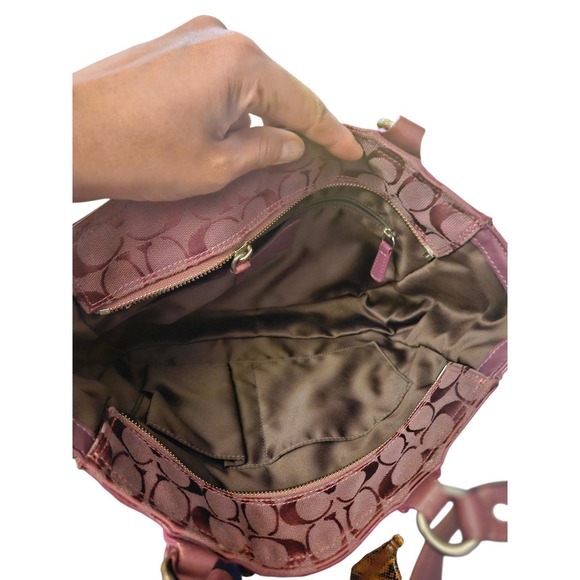 Coach Signature C Monogram Shoulder Bag Purple Leather Trim - Picture 9 of 9